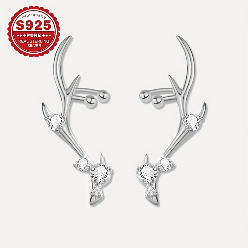 Women's S925 Silvery Deer Antler Ear Cuff with Zirconia